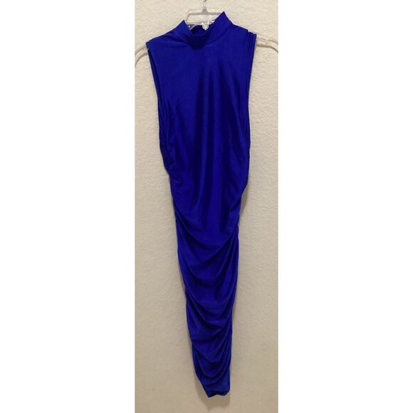 Shein Royal Blue Sleeveless Bodycon Dress High Neck Stretch Fabric Elegant - Picture 2 of 7